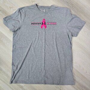 Under Armour Power in Pink Breast Cancer Awareness T-shirt Mens Grey Size L
